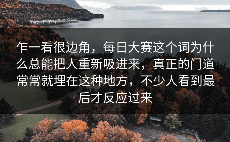 乍一看很边角，每日大赛这个词为什么总能把人重新吸进来，真正的门道常常就埋在这种地方，不少人看到最后才反应过来